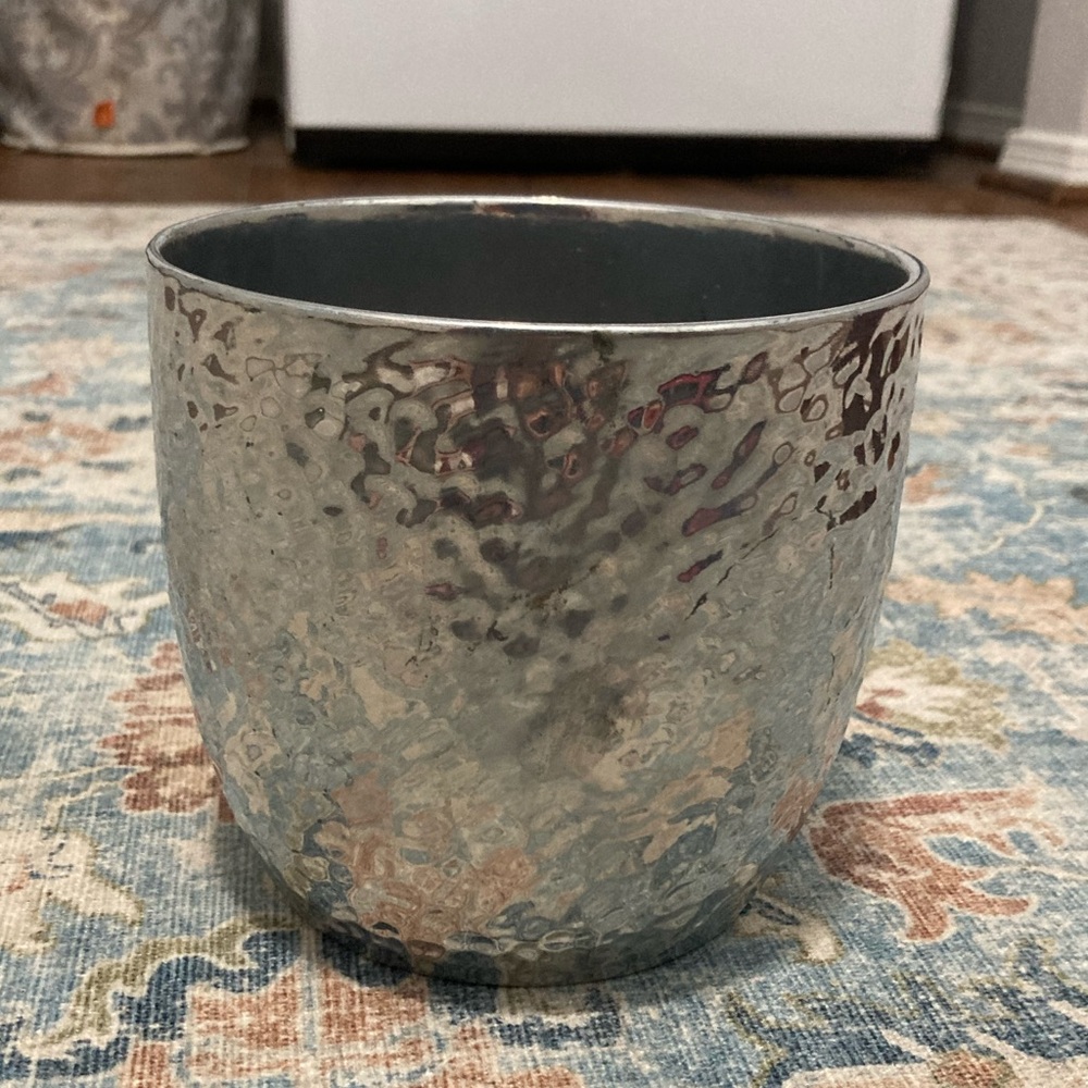 MCM German ART POTTERY PLANTER Silver Hammered Textured 5"